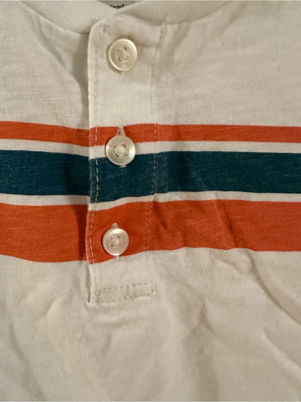 Carter's White Short Sleeve Henley with Orange and Teal Stripes